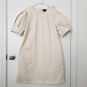 Who What Wear Puff Sleeve Denim Shift Dress in Cream (size small)